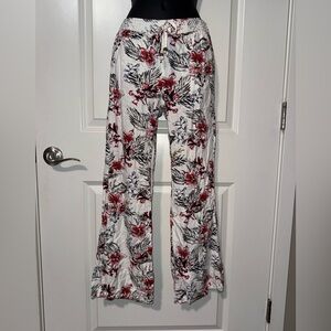 Linen Blend Floral Women's Pants - Red and Black Size XS Lightweight Beach Vaca